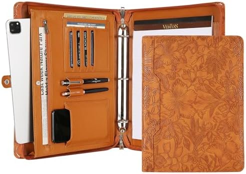 Vegan Leather Padfolio, Brown Binder with Pattern - 3 Ring Portfolio Organizer, Personalized Resume Folder (Pink) by DUKECOW