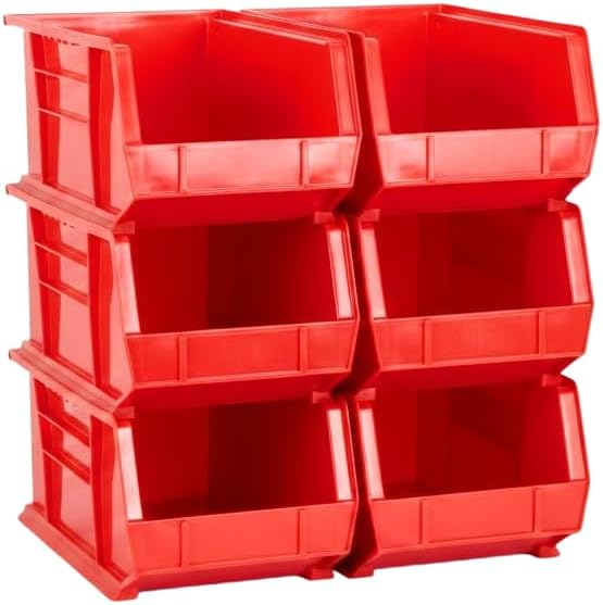 HE HUDSON EXCHANGE 15" x 8" x 7" (6 Pack) Plastic Stackable Storage Bin, Red by HudsonExchange
