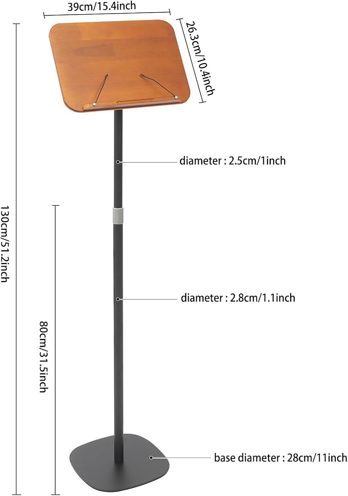 Sheet Music Stand & Desktop Book Stand, Music Book Holder Stand,Wooden Portable Sheet Music Table Stand Height Adjustable from 31.5-51.2in with Book Stand Support - Image 7