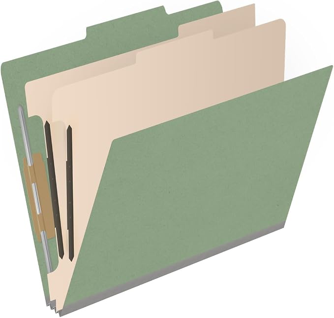 25 Pt. Pressboard Classification Folders, 2/5 Cut ROC Top Tab, Letter Size, 2 Dividers, Green (Box of 10) - Image 2