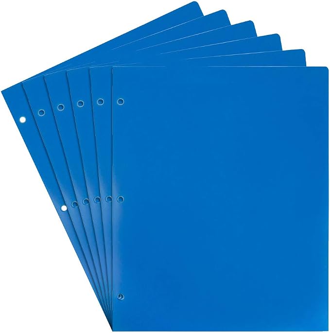 JAM PAPER Heavy Duty Plastic 3 Hole Punch School Folders with Pockets - Blue - 6/Pack - Image 3