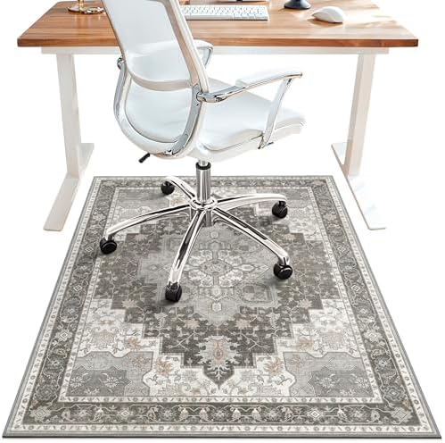 48"x60" Office Chair Mat for Hardwood Floor, Non-Slip Washable Tawny Grey by BESBLEE
