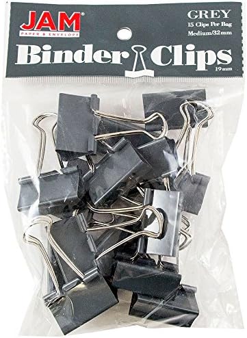 JAM PAPER Colorful Binder Clips - Medium - 1 1/4 Inch (32 mm) - Grey Binderclips - 15/Pack by JAMPaper