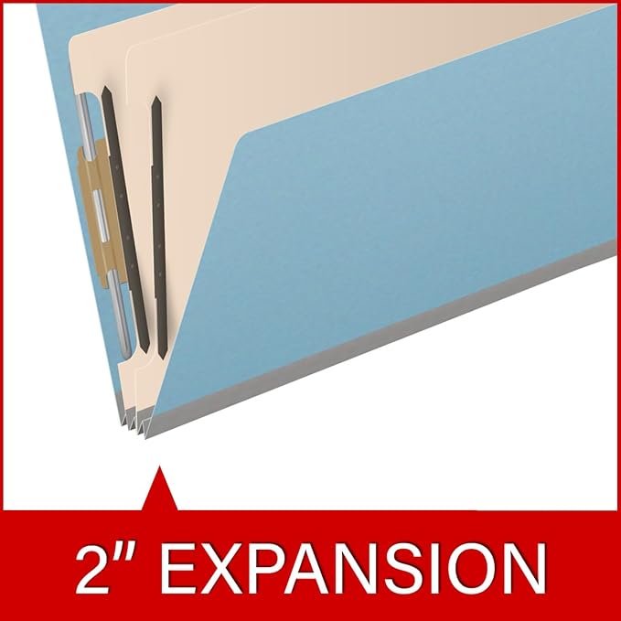 Ecom Folders End Tab Pressboard Classification Folders | Legal Size 25 Pt Stock with 2 Dividers and 2" Tyvek Expansion | Medical, Legal & Office Records Organizer | Light Blue, Box of 10 - Image 7
