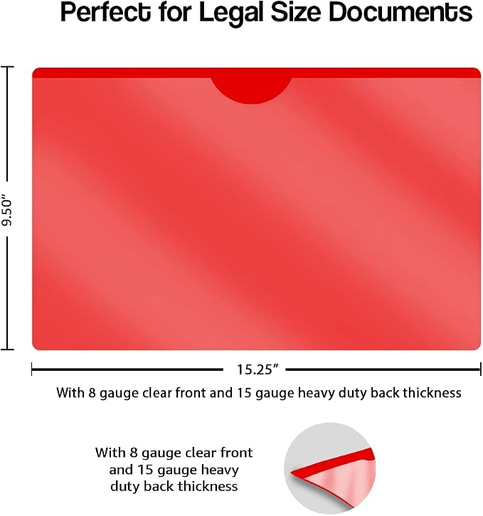 Doctor Stuff- 100 Pack, Vinyl Plastic Pocket File Folders Closed Sides, Legal Size, Clear Front Top Loading Job Jacket, Documents Holder for Office, High School and Medical Files, Red - Image 2