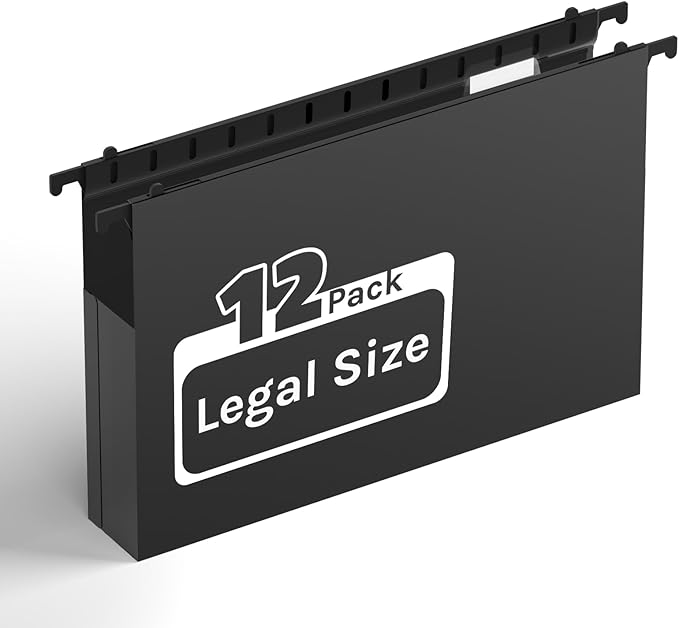 Ansook 24 Pack Plastic Legal Hanging File Folders,1” & 2" Expanding Accordian Pocket,Heavy Duty for Filing Cabinet,Insertable Tabs,Black Legal Size Hanging Folders,Hard and Durable Hang Folders,Black - Image 2