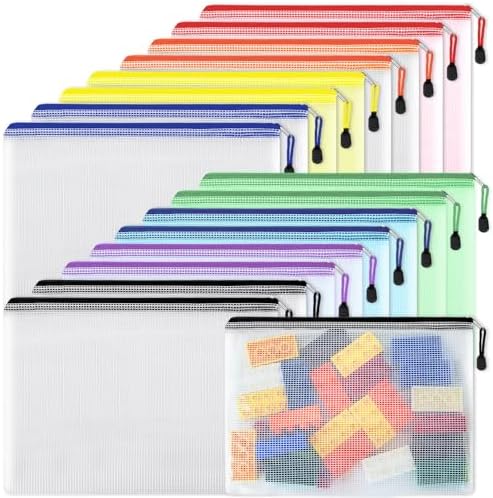 EOOUT 16pcs Mesh Zipper Pouch, Puzzles, Board Game Storage Bags for Organizing, Waterproof Zip File Bags, Letter Size, A4 Size, for School Office Supplies, Storage Bags, 8 Colors by EOOUT
