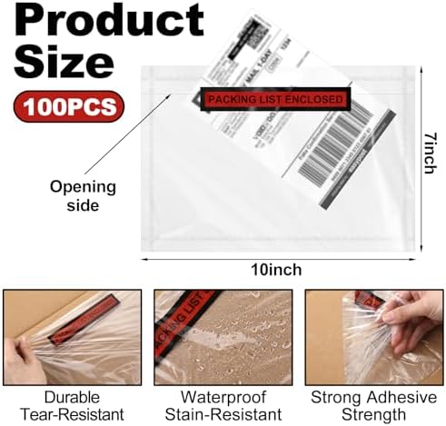 Teling 100 Pcs Packing List Envelopes Clear Adhesive,Red,7" X 10" - Image 3