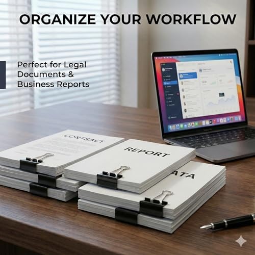 60 PCS 3 Inch Extra Large Jumbo Binder Clips – Sturdy Black Metal Paper Clamps, Bulldog Clips for Office, Home & Classroom, Tempered Steel with 1.5" Capacity for Documents, Files, Craft Boards - Image 3