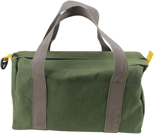 12 Inch Canvas Wide Mouth Tool Bag, Large Capacity Tool Storage Bags for Men, Small Tool Pouch, Tool Organizer Tote Bag for Storage Wrenches Pliers Tools (Green - 12 inch)