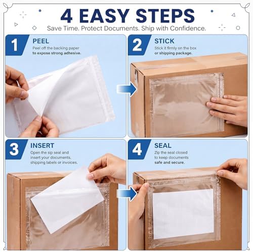 Glenmal 250 Pcs 6.7" x 10" Resealable Packing List Envelopes Clear Self-adhesive Shipping Label Sleeves with Zipper Waterproof Packing List Envelopes for Documents Mailing Labels Invoices Pack Slip - Image 4