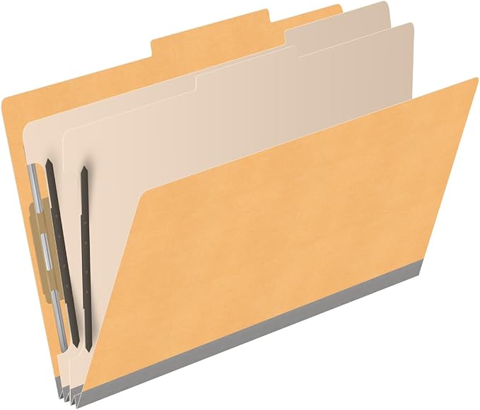 18 pt Heavy Duty Top Tab Color Folders, 2/5 Cut ROC Top Tab, Legal Size, 2 Dividers, Gold (Box of 10) - Image 2