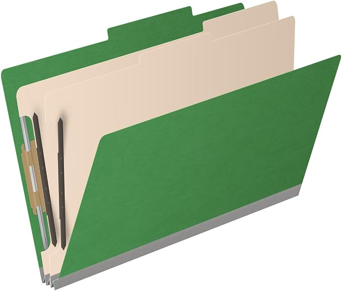 25 Pt. Pressboard Classification Folders, 2/5 Cut ROC Top Tab, Legal Size, 2 Dividers, Moss Green (Box of 10) - Image 2