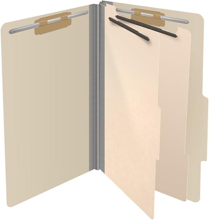25 Pt. Pressboard Classification Folders, 2/5 Cut ROC Top Tab, Legal Size, 2 Dividers, Manila (Box of 10) - Image 4