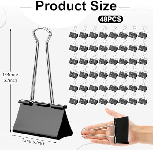 AmazingSpark 48 Pack 3 Large Inch Binder Clips, Metal Black Paper Clamps - Image 2