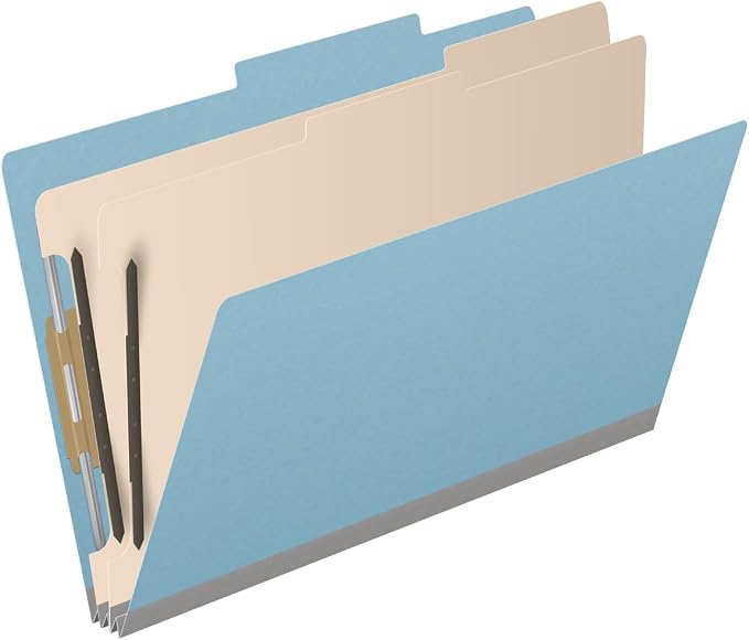 25 Pt. Pressboard Classification Folders, 2/5 Cut ROC Top Tab, Legal Size, 2 Dividers, Light Blue (Box of 10) - Image 2