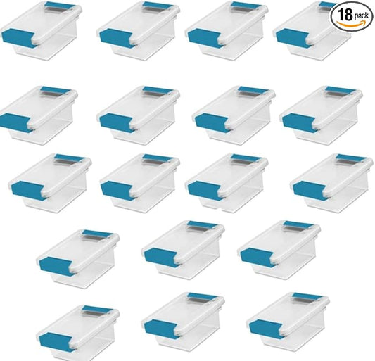 Sterilite 18-Pack Clip Box, Stackable Clear Plastic Bins with Latching Lids, Mini - Writing, Arts or Crafts Supplies Storage Containers for Home, Office, Classroom and Workshop Organization by Sterilite