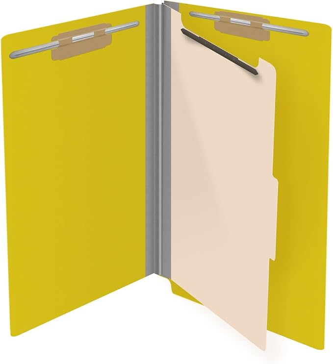 Ecom Folders Top Tab Pressboard Classification Folders | Legal Size 25 Pt Stock with 1 Divider | 2/5 Cut ROC Tab for Medical & Office Filing | 4 Filing Sections | Yellow, Box of 10 - Image 4