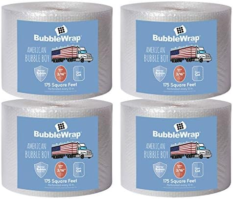 4 large rolls of Bubble Wrap total 700 feet, small bubbles 3/16 cushioning, 700 ft, heavy duty, perforated Every 12" Made in the USA by American Bubble Boy, bulk packaging wrap for moving and shipping by AmericanBubbleBoy