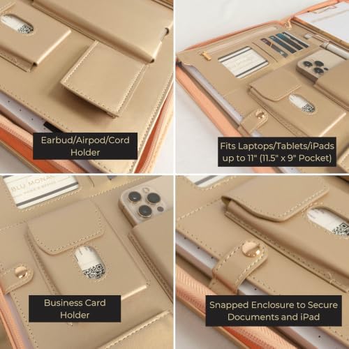 BLU MONACO | Peach Beige Vegan Leather Portfolio Binder for Women | Zipper Portfolio Binder with Gold Trim | Professional Business Portfolio with Zipper for 8.5 x 11 Documents - Image 3