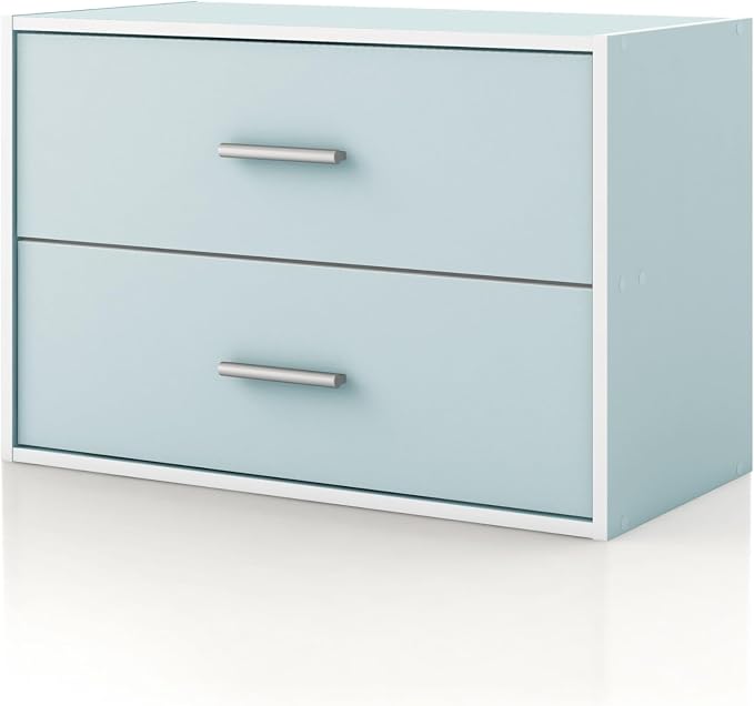 Homes: Inside + Out Apexa 2-Drawer Wooden Stackable Storage Drawers, Small Food Pantry Cabinet, Cajonera De Madera, Underbed Drawer Dorm Teen Room Decor & Bedroom, Home Office, Kitchen, Light Blue by HOMESInsideOut