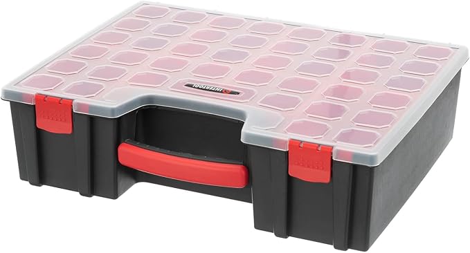 INTERTOOL Hardware Organizer with 8 Deep Removable Bins - Small Parts Storage Tool Box for Nuts, Bolts, Screws, Nails - 16.5" x 13" x 4.5" - Portable Handle Transparent Lid with Locks BX08-4034 - Image 6