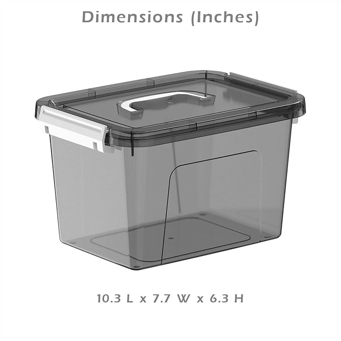 6 Quart Stackable Plastic Storage Bins with Lids, 6 Pack Clear Black Small Organizer Boxes with Latches for Bathroom, Pantry, Office Desk and Small Item Storage - Image 2
