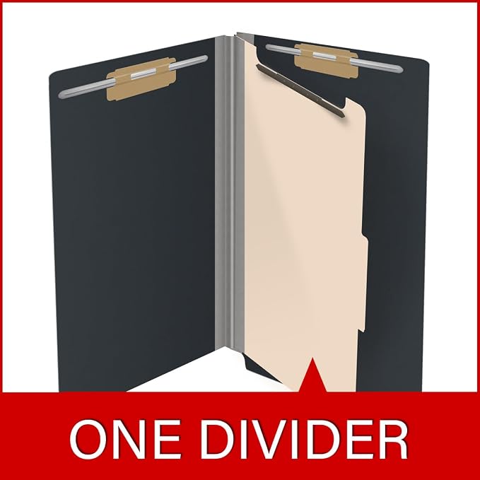 Ecom Folders Top Tab Pressboard Classification Folders | Legal Size 25 Pt Stock with 1 Divider | 2/5 Cut ROC Tab for Medical & Office Filing | 4 Filing Sections | Black, Box of 10 - Image 8