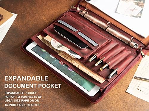 AZXCG Leather Portfolio Organizer, 3 Ring Binder Padfolio Folder, Resume Zippered Folio for A4/Letter Size Notepad, Business Binder Portfolio with Zipper for 13" Laptop, Gift for Women, Red - Image 4