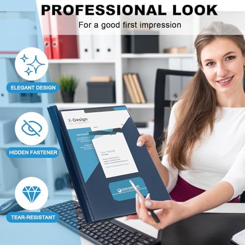 Teling 24 Pcs Presentation Folders with 3 Prong, Dark Blue Report Binders - Image 4