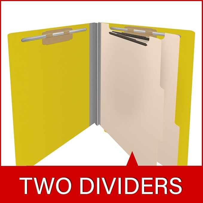25 Pt. Pressboard Classification Folders, Full Cut End Tab, Letter Size, 2 Dividers, Yellow (Box of 10) - Image 8