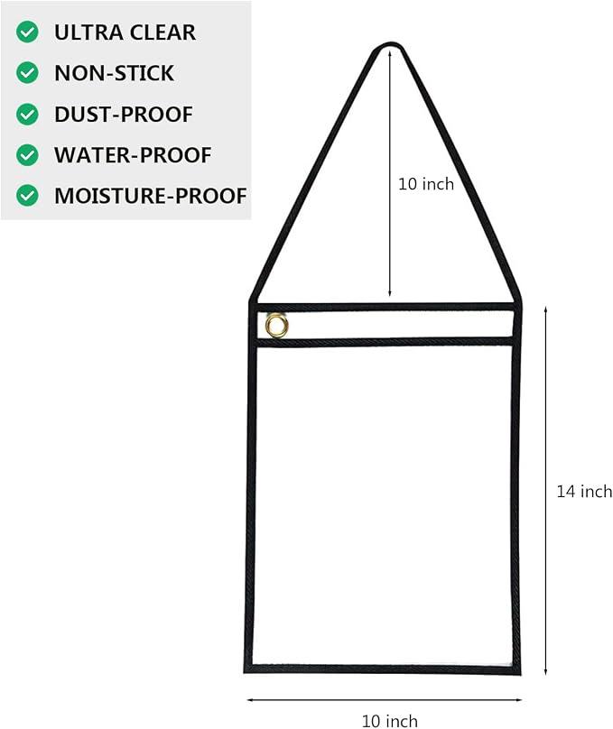 Shop Ticket Holders Job Ticket Pockets Dry Erase 50 Pack Clear | 9x12 Inch Work Order Plastic Sleeves, Hanging Strap, Both Sides Clear Heavy Duty PVC Sheet Protectors, Office School Supply - Image 2
