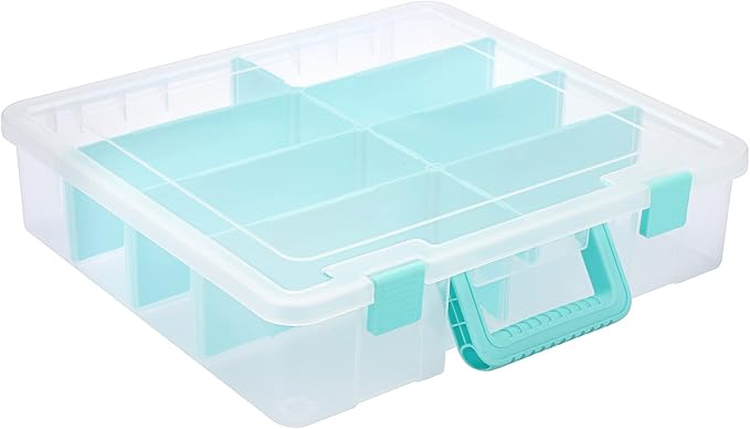 BTSKY Clear Plastic Dividing Storage Box with 8 Compartments Adjustable Storage Bin with Lid Portable Craft Storage Container Multipurpose Sewing Box Art Supply Organizer, 15.1x13.9x3.5 Inches | 15.1x13.9x3.5 Inches Adjustable Storage Bin with Lid Port... by BTSKY