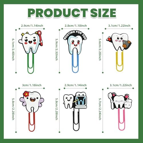 Paper Clips, 20pcs Tooth PaperClips Colored Binder Clips Assorted Book Mark for Dental Gifts Paperwork Office School Decorative - Image 2