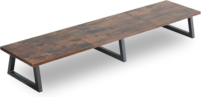 TEAMIX 42 inch Large Dual Monitor Stand Riser,TV Riser,Desk Shelf Organizer | Extra Long Computer Stand, Wood & Steel, Holds 300lbs, Keyboard/PS5/Soundbar Storage Underneath, For Home Office & Gaming by TEAMIX