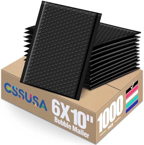 GSSUSA Black Bubble Mailers 6x10 Small Padded Envelopes 1000 Pack Self-Seal by GSSUSA