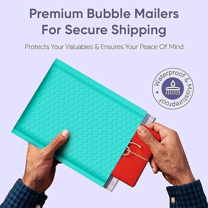 Teal Bubble Mailers 8.5x12, Poly Padded Envelopes #2, 100 Pack Bulk - Image 4