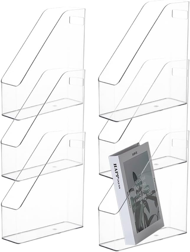 6Pcs Clear Acrylic Magazine File Holder Paper Document Organizer | Vertical File Folder Divider Box, Desktop Supplies Label Pockets Shelves Case,for Office Home School Desktop Stationary - Image 2