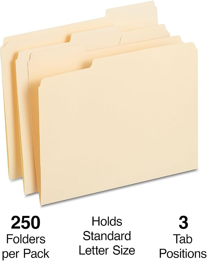 Staples File Folders, 1/3-Cut Reinforced Tab, Assorted Position, Letter Size, Perfect for Home, Office, Classroom, 250-Pack, Manila - Image 4