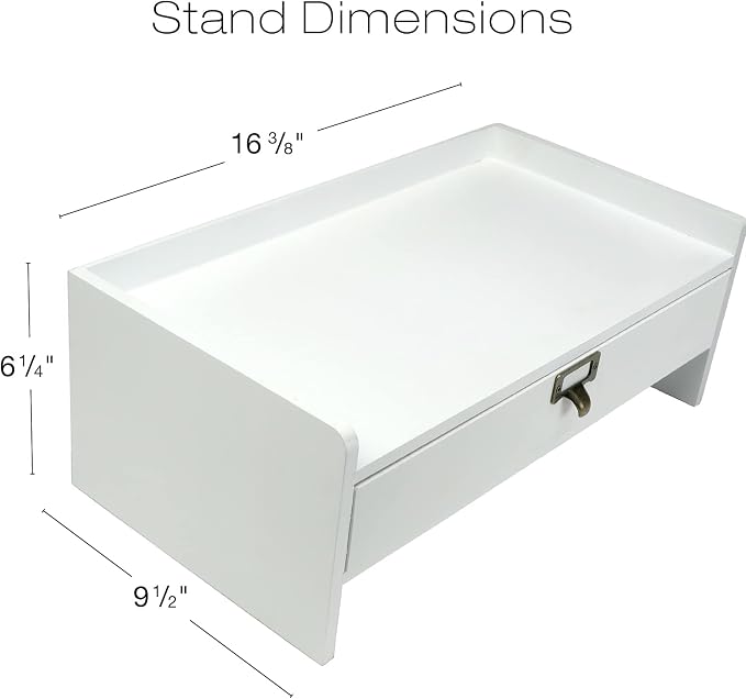 EXCELLO GLOBAL PRODUCTS Wooden Monitor Stand: Includes Drawer for Desktop Organization of Notebooks, Pens, Pencils & Office Supplies (White) - Image 3