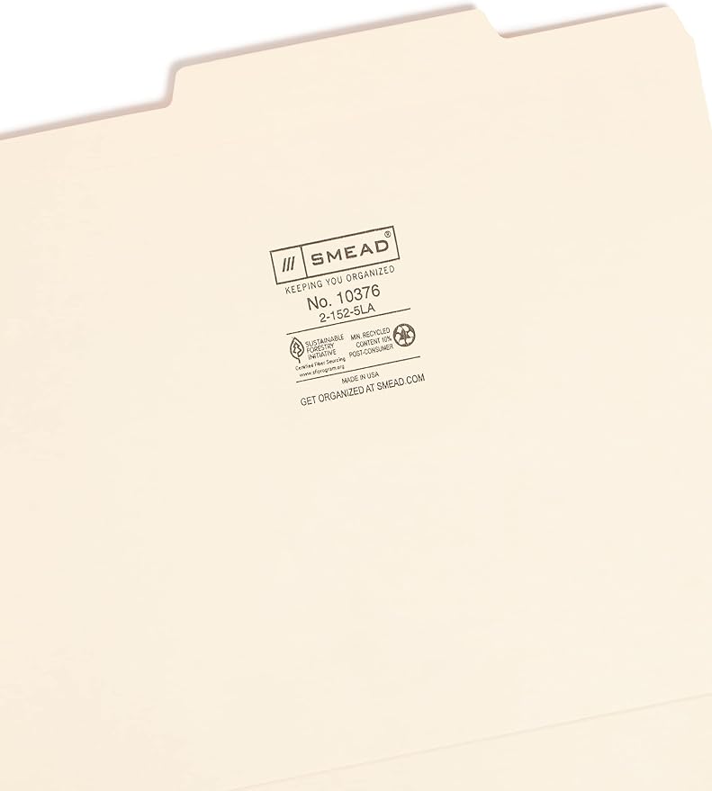 Smead File Folder, Reinforced 2/5-Cut Right of Center Position, Guide Height, Letter Size, Manila, 100 Per Box (10376) - Image 3