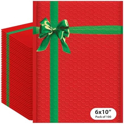 Christmas Bubble Mailers 6x10, Self Seal Poly Padded Envelopes #0, 100 Pack by BAYLUE