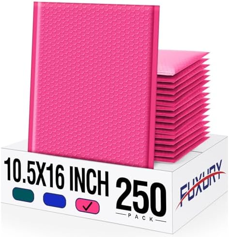 Fuxury Hot Pink Bubble Mailers Bulk 10.5x16 Inch 250 Pack Padded Envelopes by Fuxury
