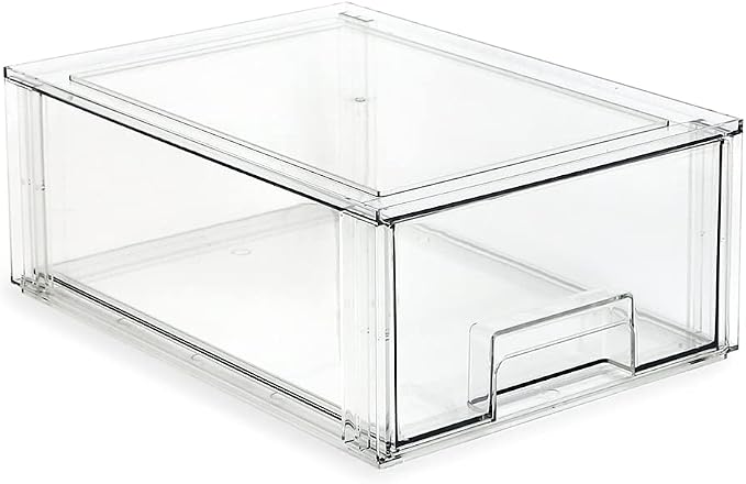 Isaac Jacobs Large Stackable Organizer Drawer (13.5” x 9.9” x 5.4”), Clear Plastic Storage Box, Pull-Out Bin, Home, Office, Closet & Shoe Organization, BPA-Free, Food/Fridge/Freezer Safe (Large) by IsaacJacobs