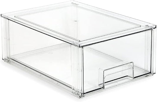 Isaac Jacobs Large Stackable Organizer Drawer (13.5” x 9.9” x 5.4”), Clear Plastic Storage Box, Pull-Out Bin, Home, Office, Closet & Shoe Organization, BPA-Free, Food/Fridge/Freezer Safe (Large) by IsaacJacobs