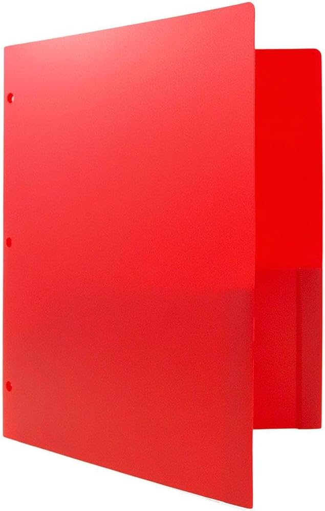 JAM PAPER Heavy Duty Plastic 3 Hole Punch Pocket Folders - Extra Tough School Folders - Red - Bulk 48/Pack - Image 3