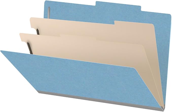 18 pt Heavy Duty Top Tab Color Folders, 2/5 Cut ROC Top Tab, Legal Size, 2 Dividers, Blue (Box of 10) by Ecom+Folders