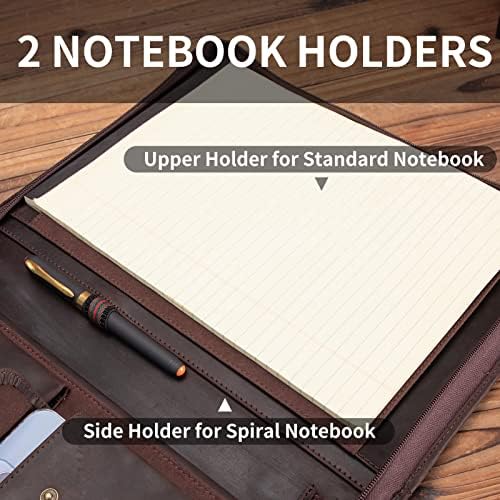 Genuine Leather Portfolio with Front Pocket for Men and Women, Zippered Padfolio Binder 8.5 x 11 Legal Pad Notebook Holder, Fits 13” Laptop, Professional Work File Case, Dark Brown - Image 6