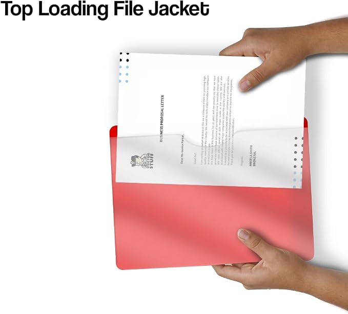 Red Vinyl Pocket Folders, Doctor Stuff, Closed Sides, Letter Size, Clear Front Top Loading Job Jacket, Documents Holder for Office, High School and Medical Files, Pack of 25 - Image 5