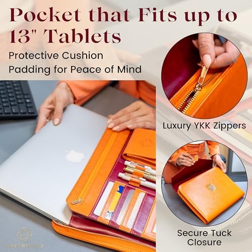 Business Portfolio- Premium Vegan PU Leather Padfolio with Durable Zipper & 13 inch Tablet Sleeve. Resume Folder for Interview & Documents Organizer. Gift Box & Pen Included - Image 2